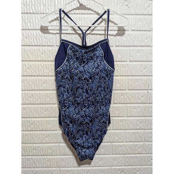 Lands' End Women's Blue Pattern Front Racerback One Piece Swimsuit Size 12 - Picture 1 of 6